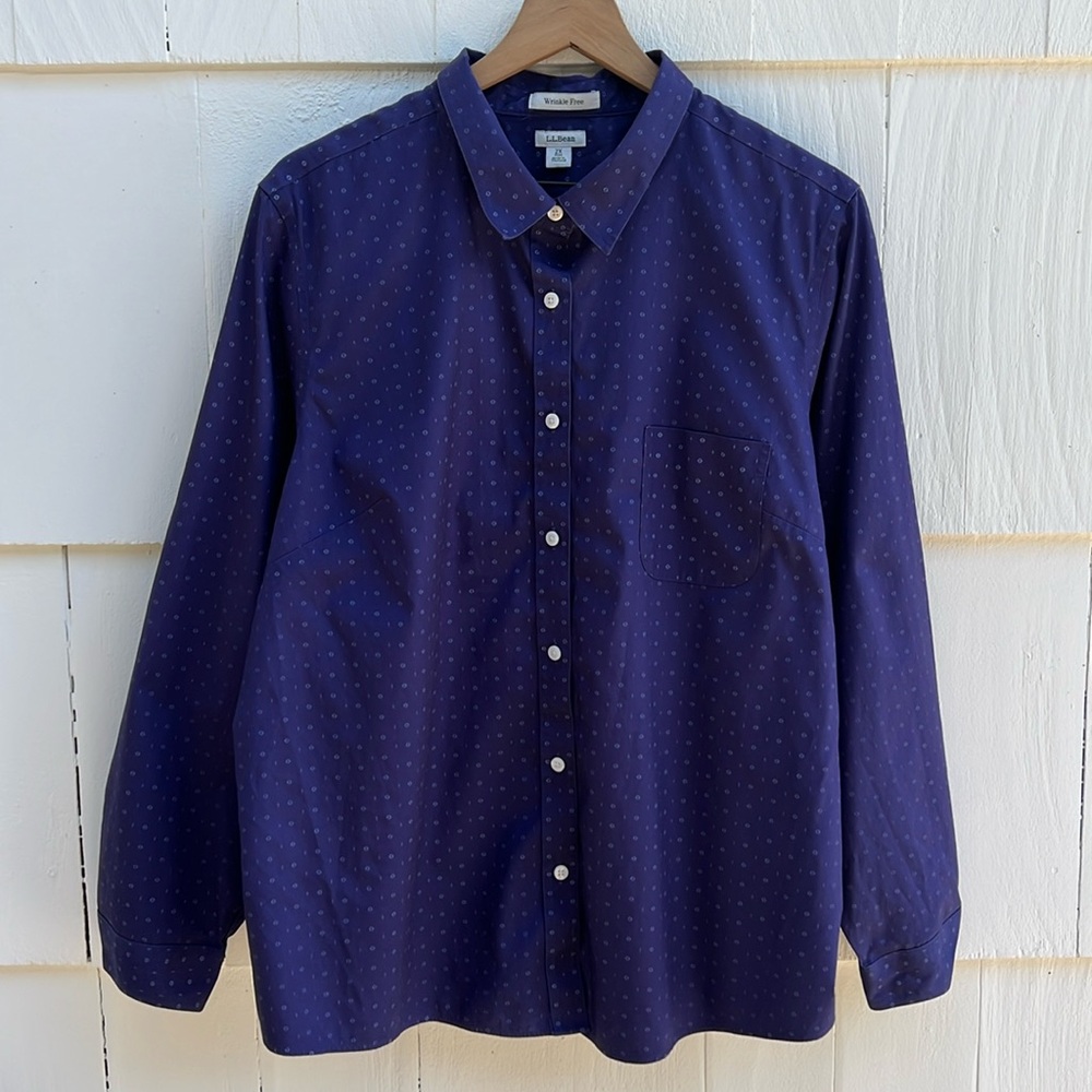 L.L. Bean Wrinkle-Free Pinpoint Oxford Shirt, Relaxed Fit Long-Sleeve Print